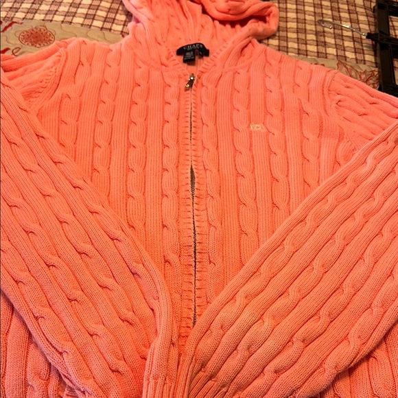 Chaps Pink Cable Knit Hooded Sweater - Picture 5 of 8